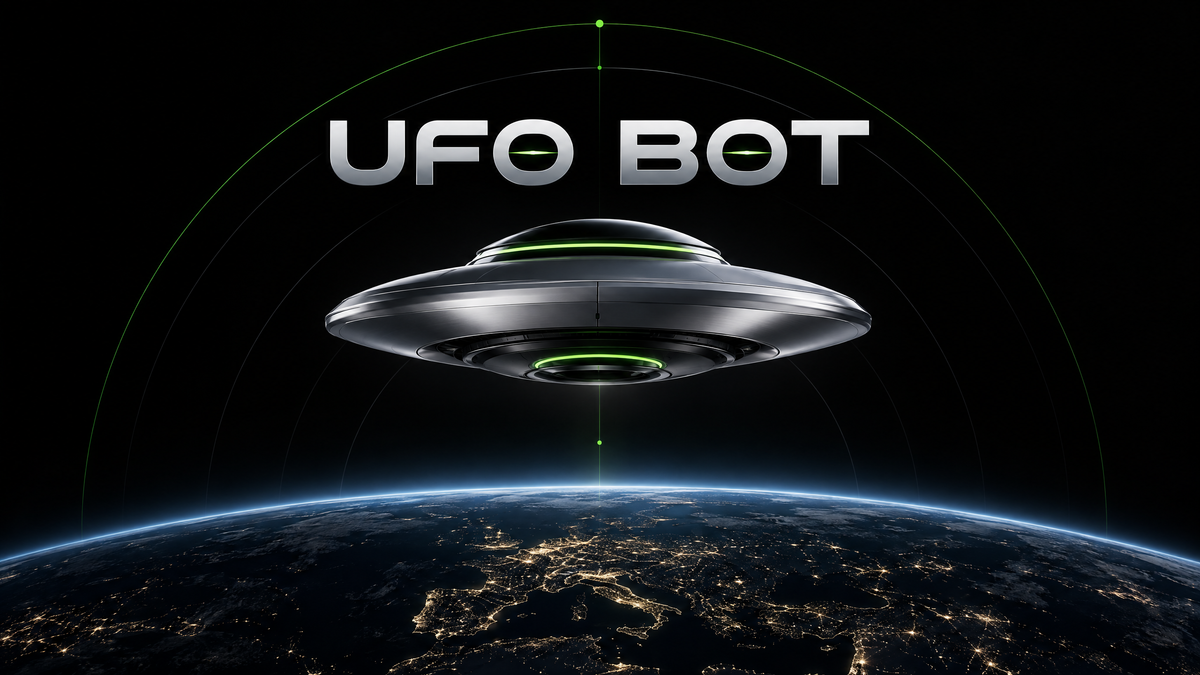 UFO BOT — sleek flying saucer over Earth at night
